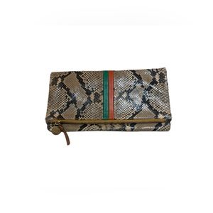 Clare V Foldover Brown Snake Clutch